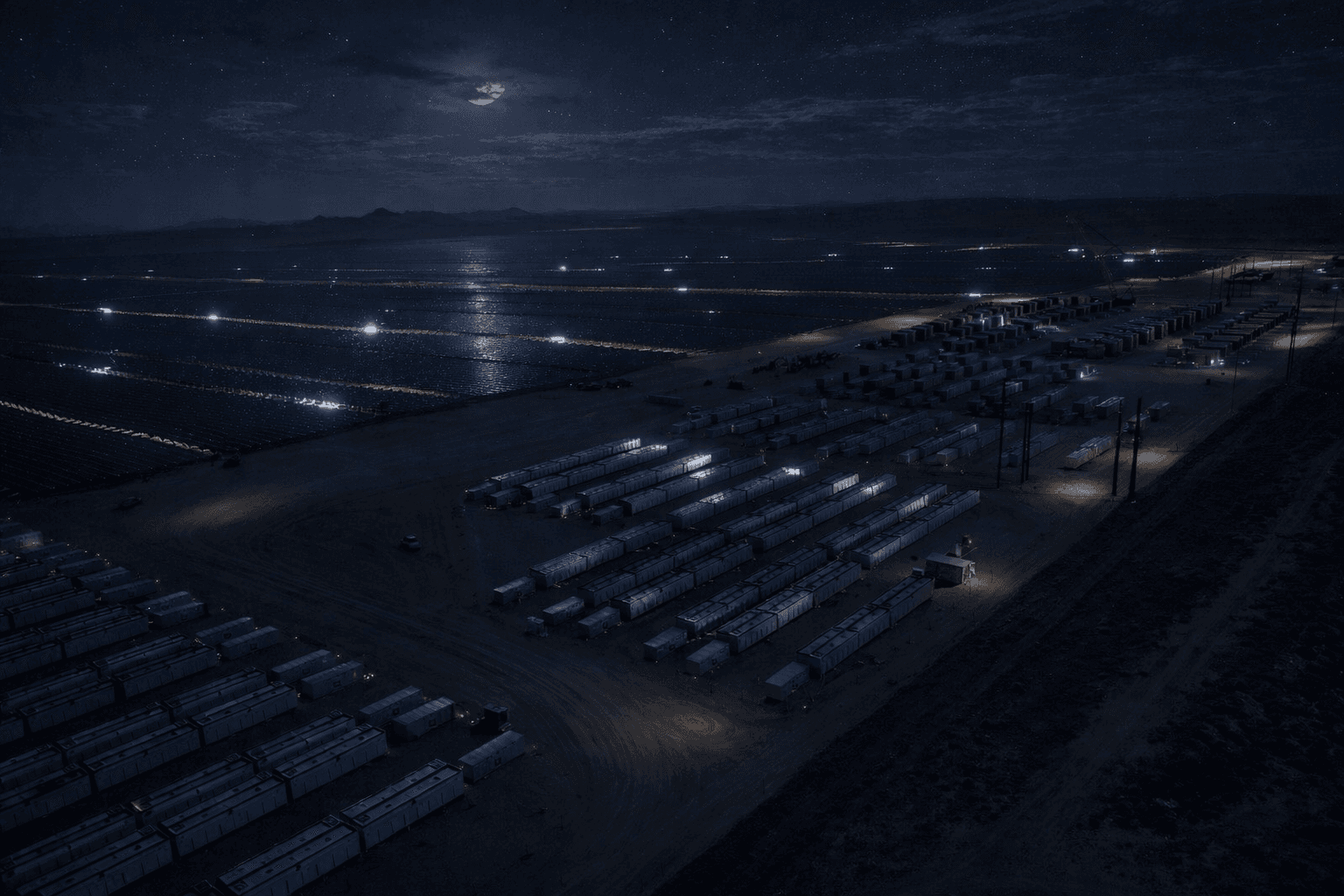 Solar Farm Under Night Sky